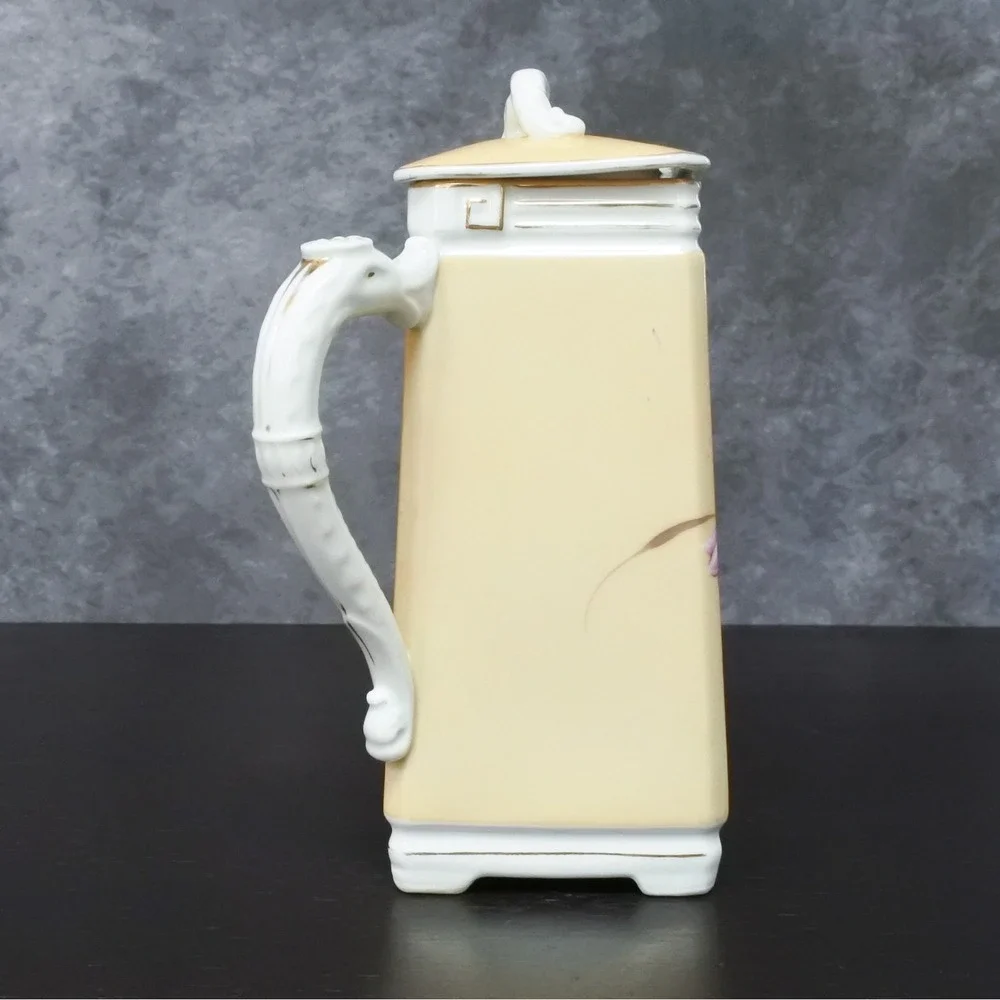 Antique Hand Painted Violet Floral Porcelain Coffee Pot